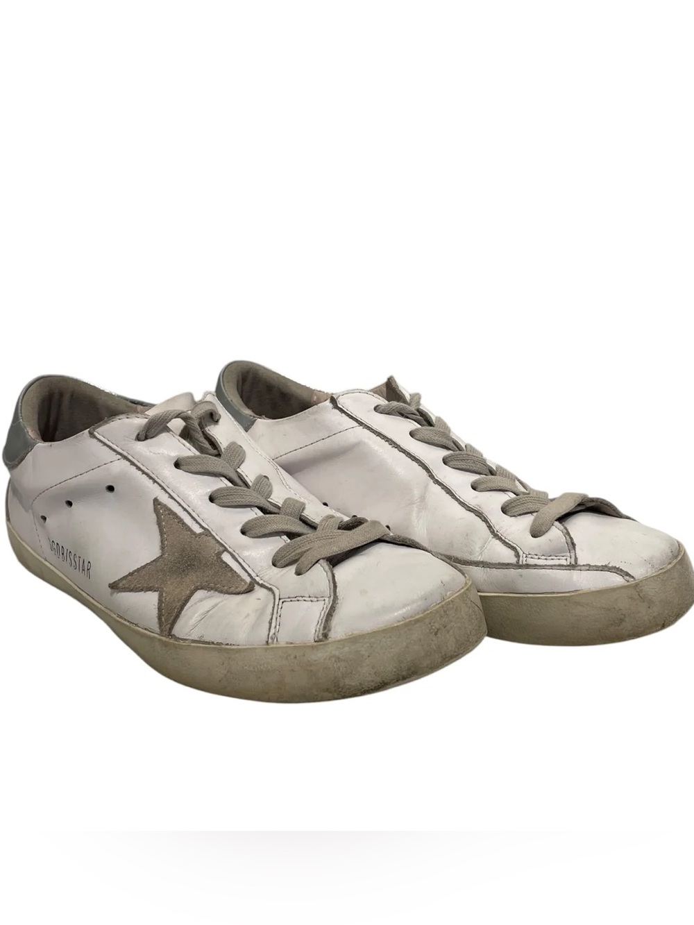 Golden Goose White Leather Low-Top Sneakers with Taupe Star